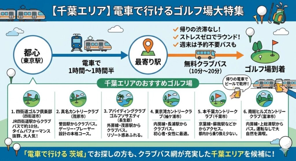 電車で行けるゴルフ場【千葉エリア】の図解