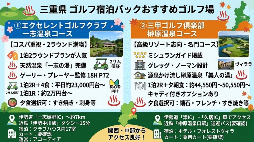 ゴルフ宿泊パックのある三重県のおすすめゴルフ場の図解