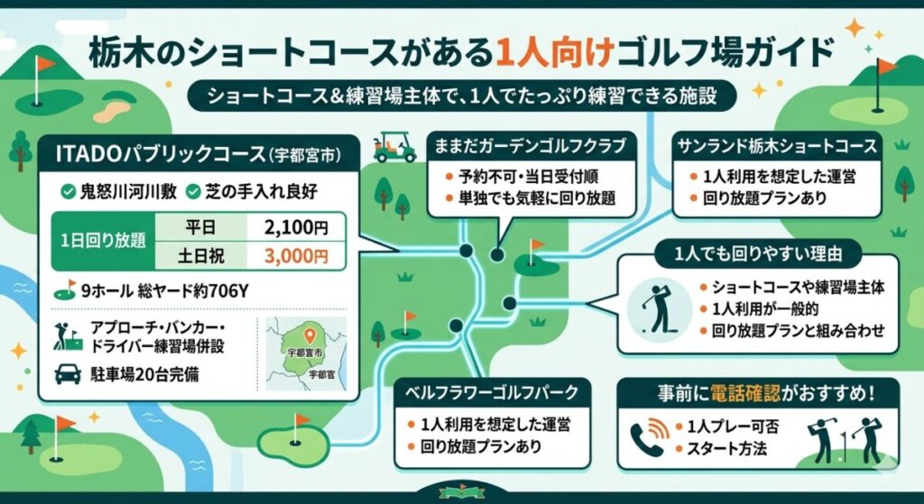 ショートコースがある栃木の1人向けゴルフ場の図解