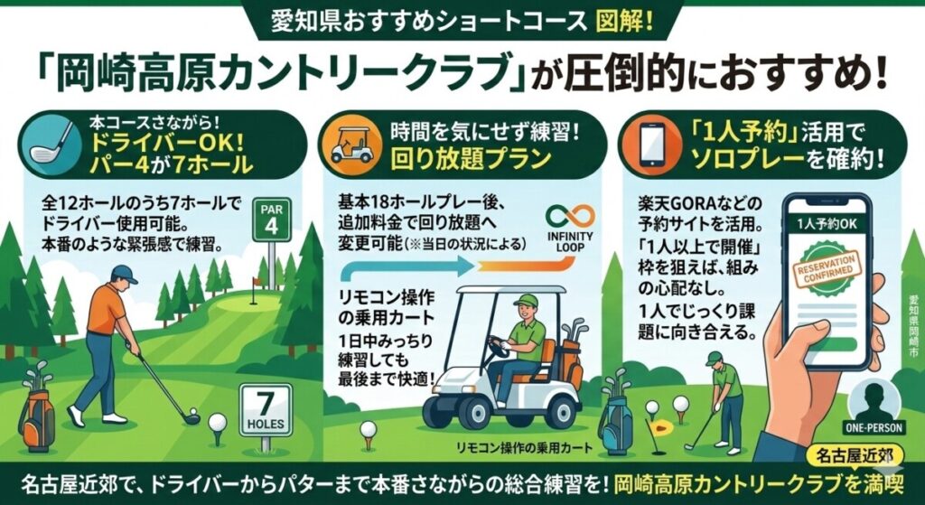 愛知県のショートコース回り放題は岡崎高原カントリークラブがおすすめ図解