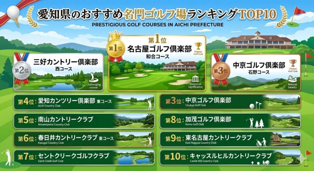 愛知県のおすすめ名門ゴルフ場ランキングTOP10の図解