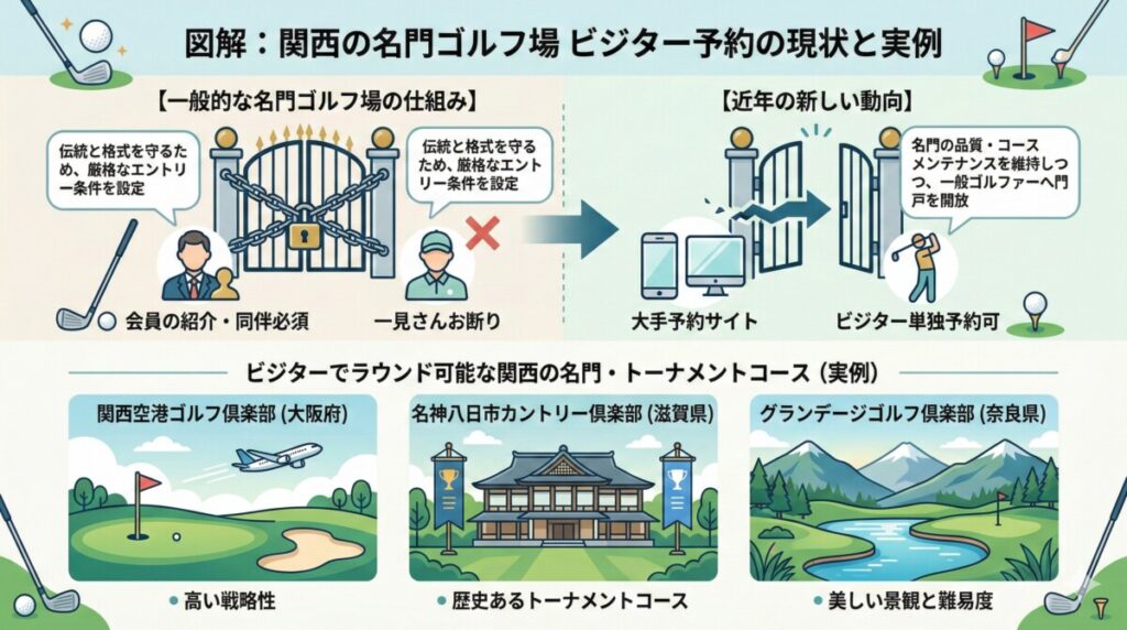 関西の名門ゴルフ場でビジターがプレイできるコースはある？