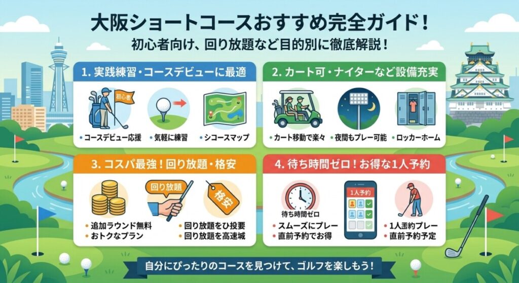 大阪ショートコースのおすすめは？回り放題や初心者向けなど目的別に徹底ガイド！の図解
