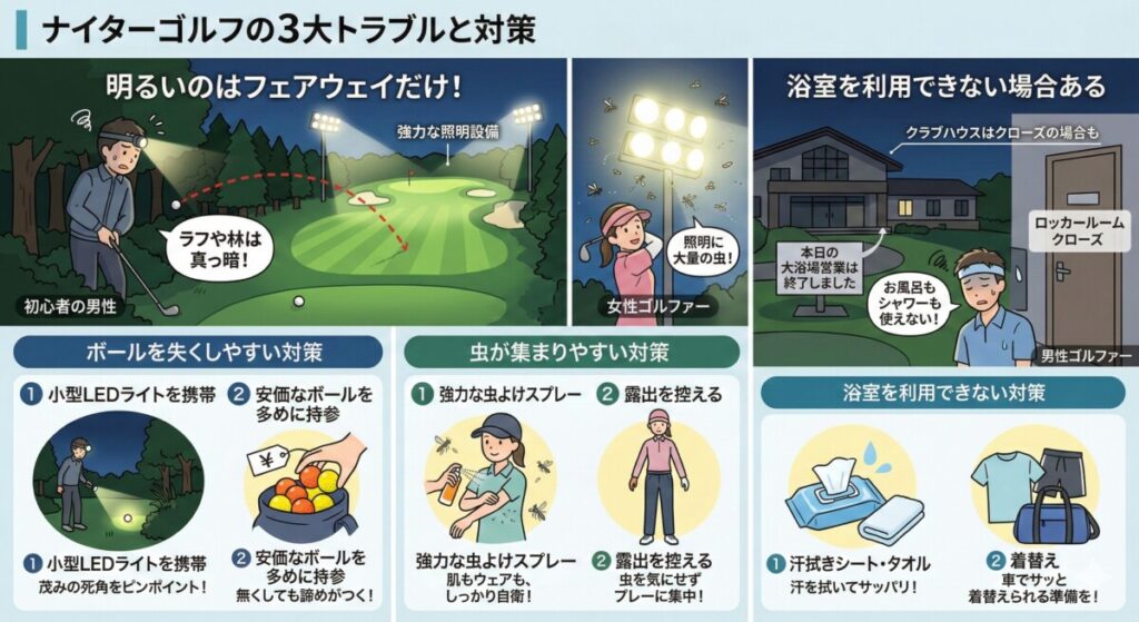 ナイターゴルフで注意すべき点