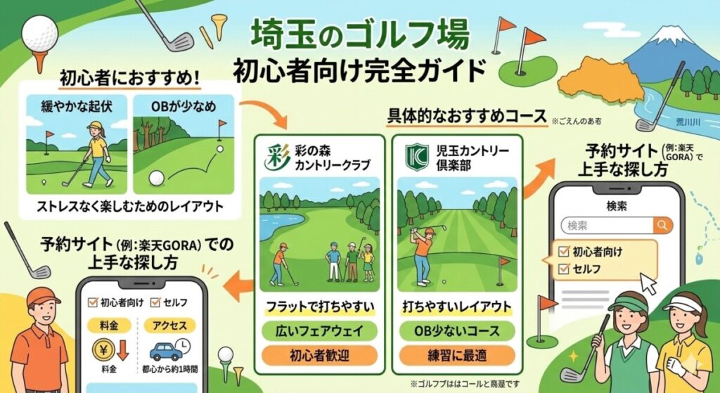 埼玉のゴルフ場で初心者向けの図解
