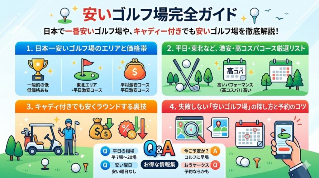 安いゴルフ場まとめ｜日本で1番安いゴルフ場やキャディー付きで安いゴルフ場を完全ガイドの図解