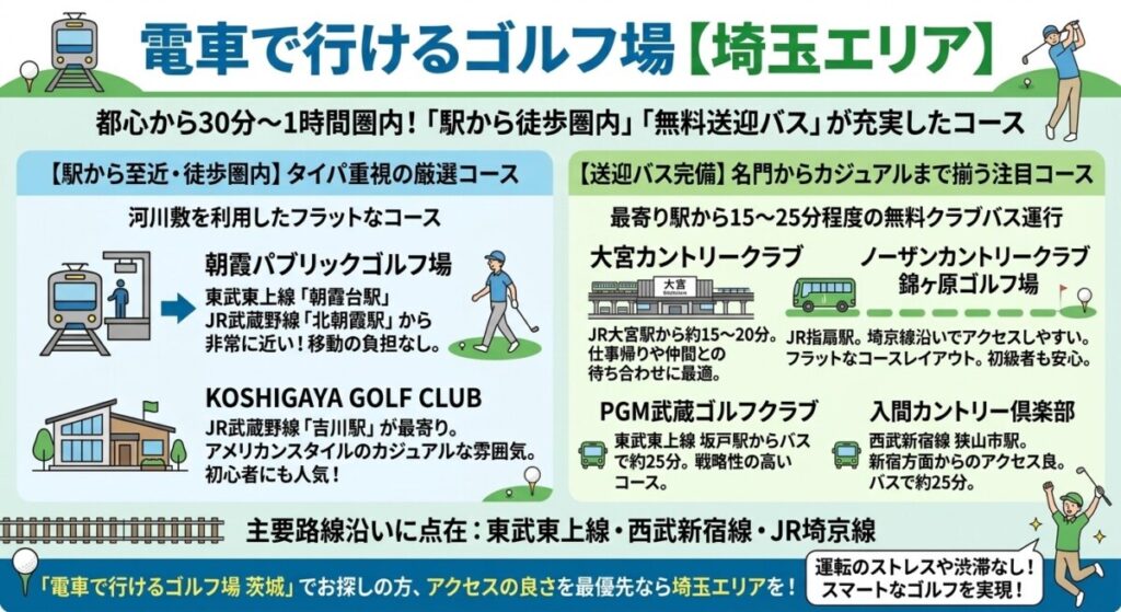 電車で行けるゴルフ場【埼玉エリア】の図解