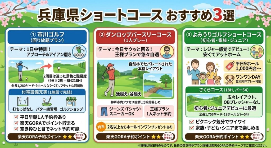 兵庫のショートコースのおすすめはどこの図解