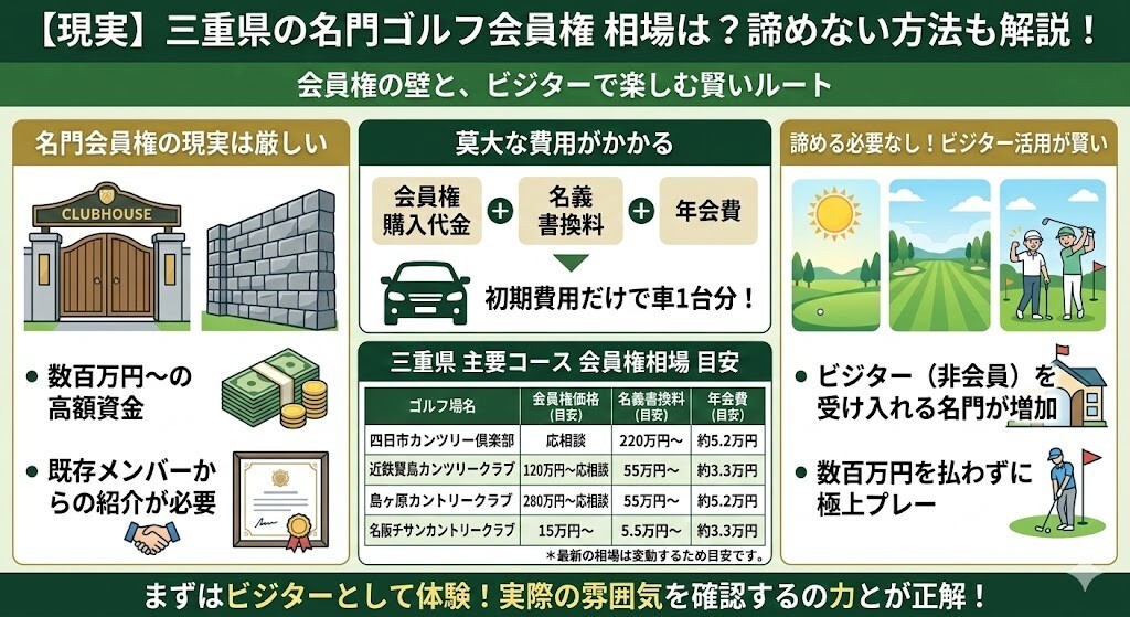 三重県ゴルフ場の会員権の相場表まとめの図解
