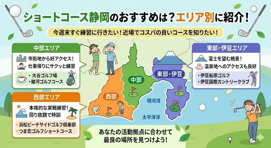 ショートコース静岡のおすすめは？エリア別に紹介！の図解